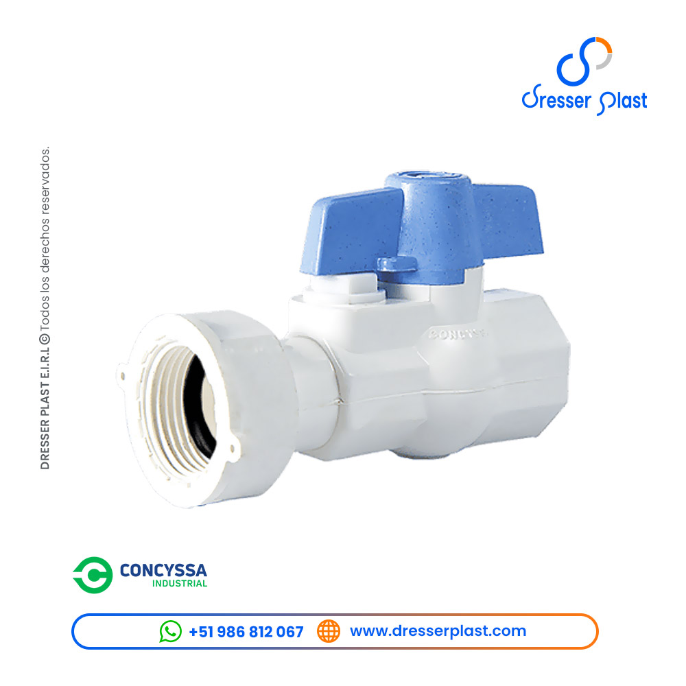 Válvula de paso termoplástica con salida auxiliar Concyssa
